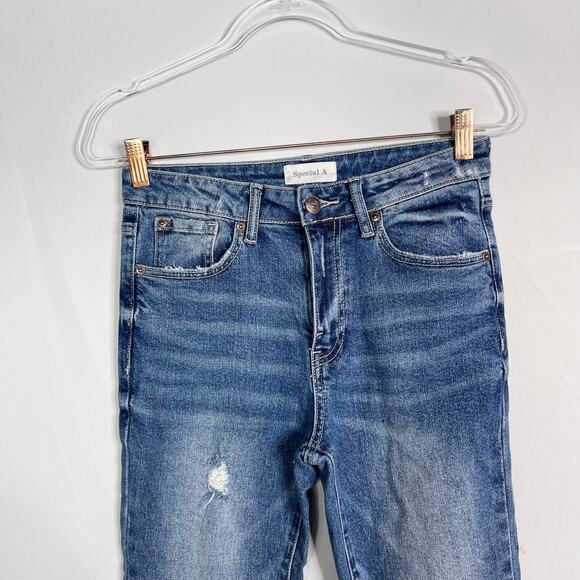 Special A Juniors Size 3 Skinny Jeans Raw Fray Hem Cotton Stretch Distressed - Picture 3 of 11